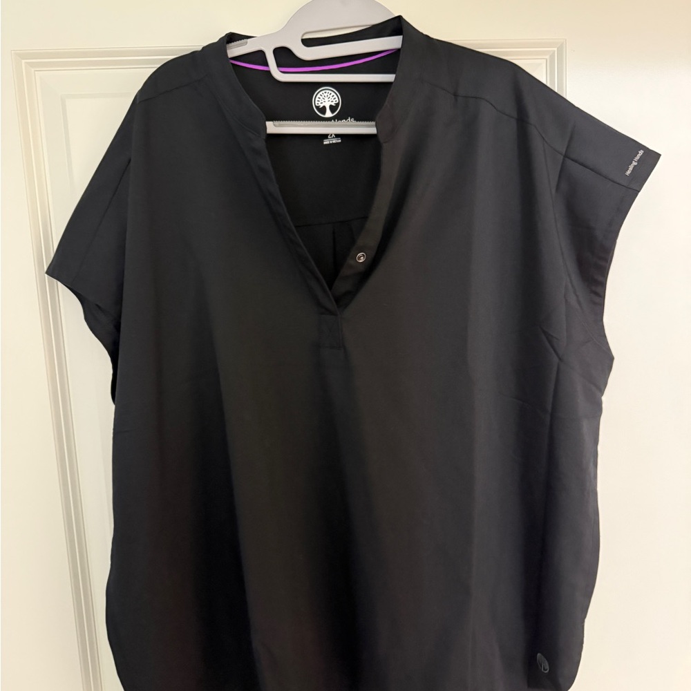 Healing Hands Black Relaxed Cap Sleeve Scrub Top